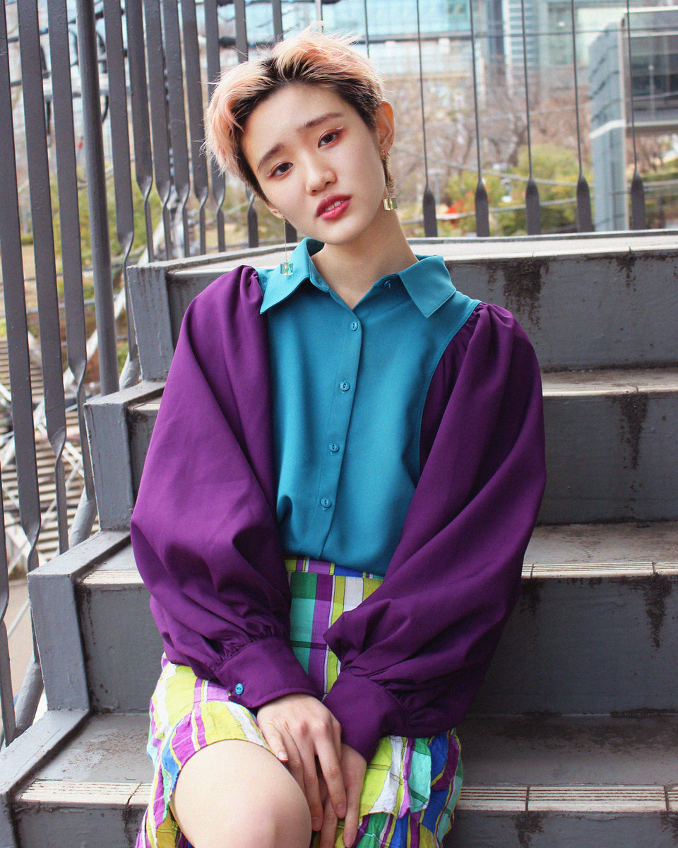 PUFF SLEEVE BLOUSE (blue/purple) – Scǎi tokyo