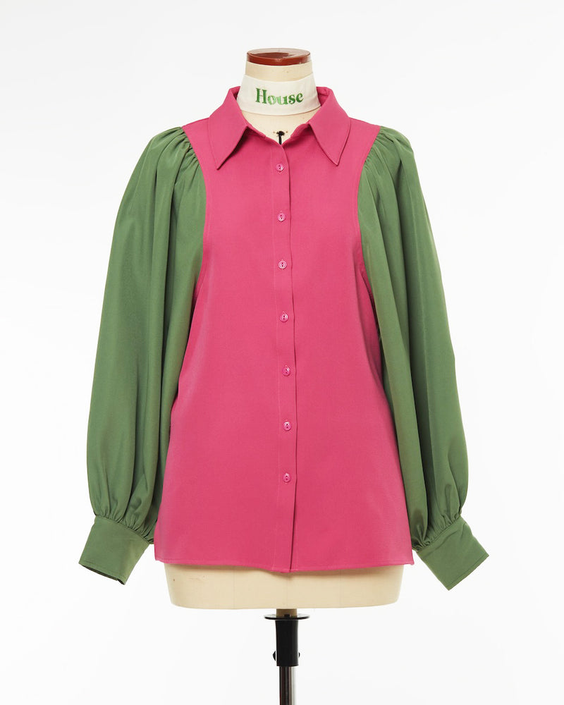 
            
                Load image into Gallery viewer, PUFF SLEEVE BLOUSE (pink/green)
            
        