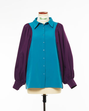 
            
                Load image into Gallery viewer, PUFF SLEEVE BLOUSE (blue/purple)
            
        
