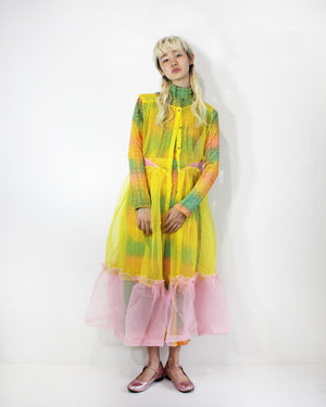 organza dress yellow Exploded Metallic Floral Jacquard Organza Tiered Ankle Length Dress Ye