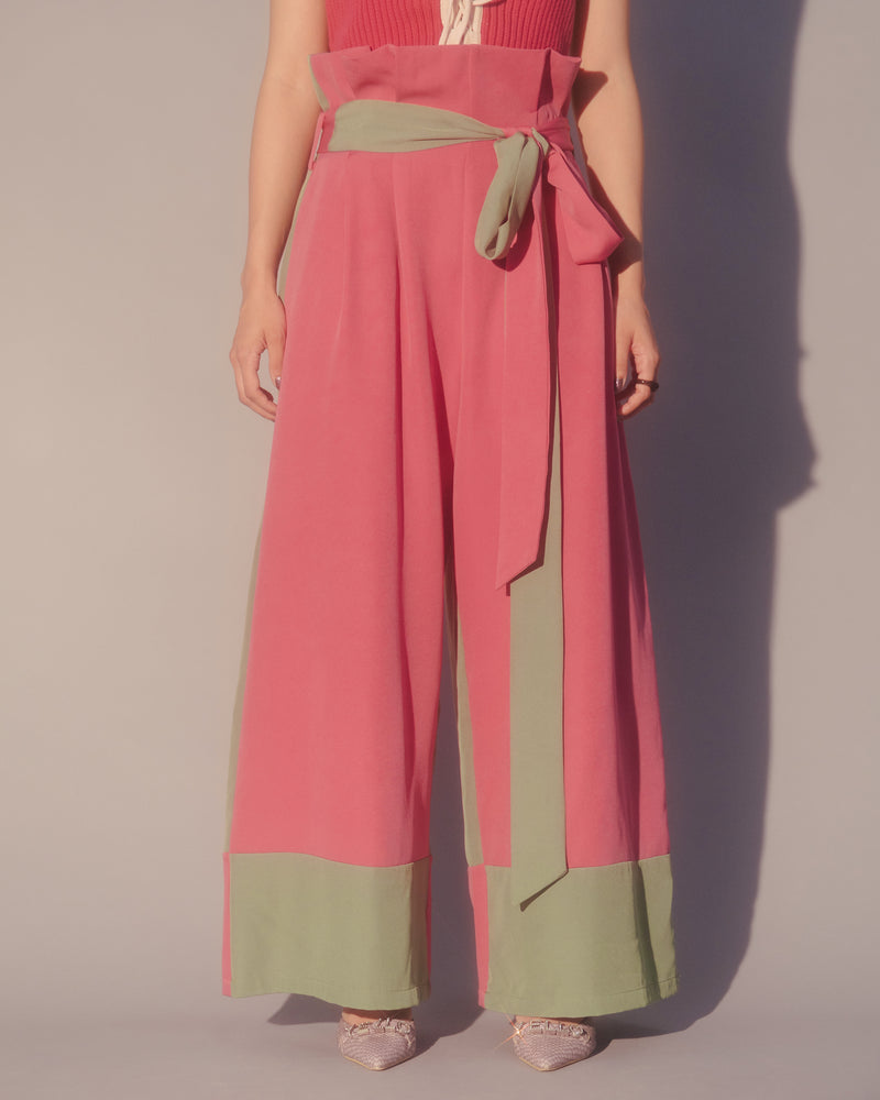 BICOLOR WIDE PANTS (pink/green) – Scǎi tokyo - Main Image