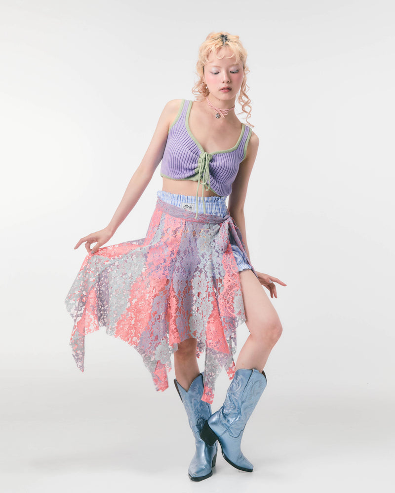 LACE WRAP SKIRT (pink multi)