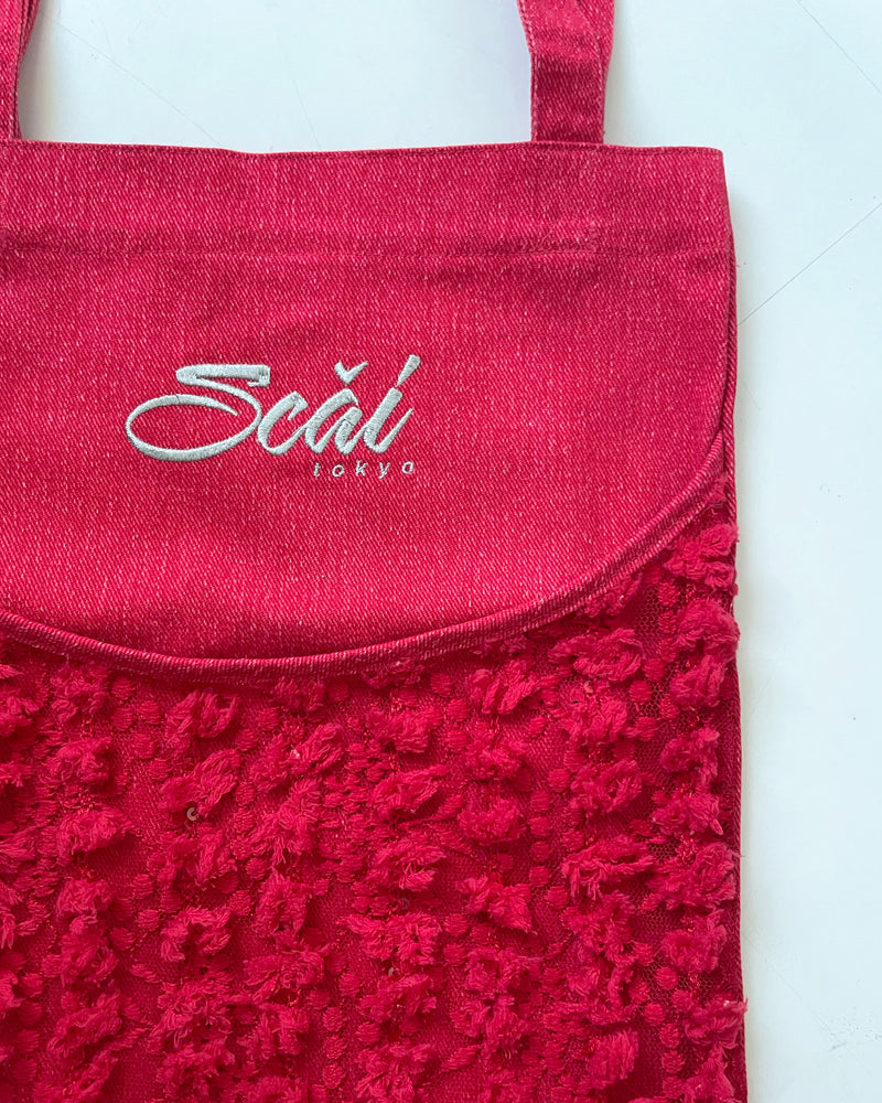 
            
                Load image into Gallery viewer, 【予約商品】LACE DENIM TOTE (red)
            
        