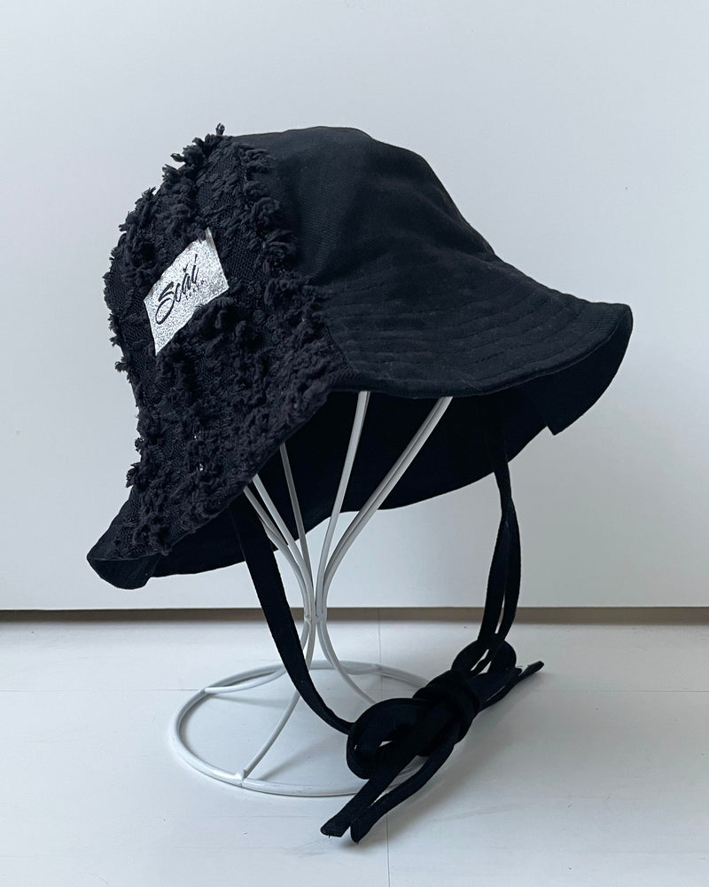 LACE DENIM TULIP HAT (black) - LAST1