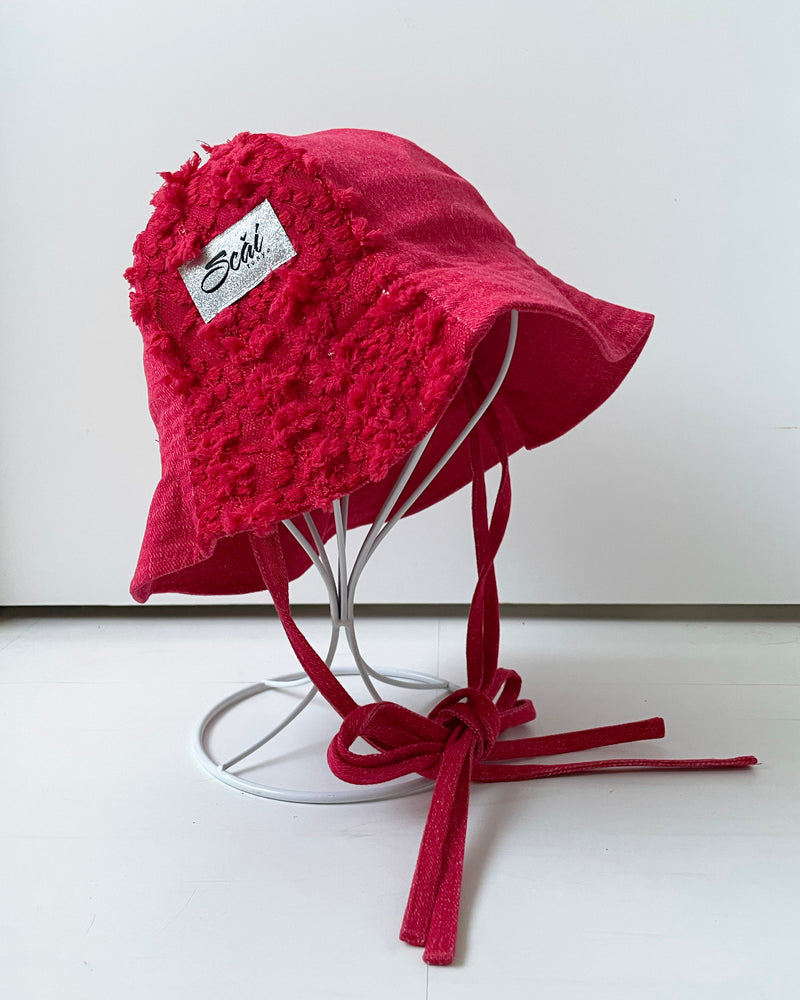 【pre-order】LACE DENIM TULIP HAT (red)