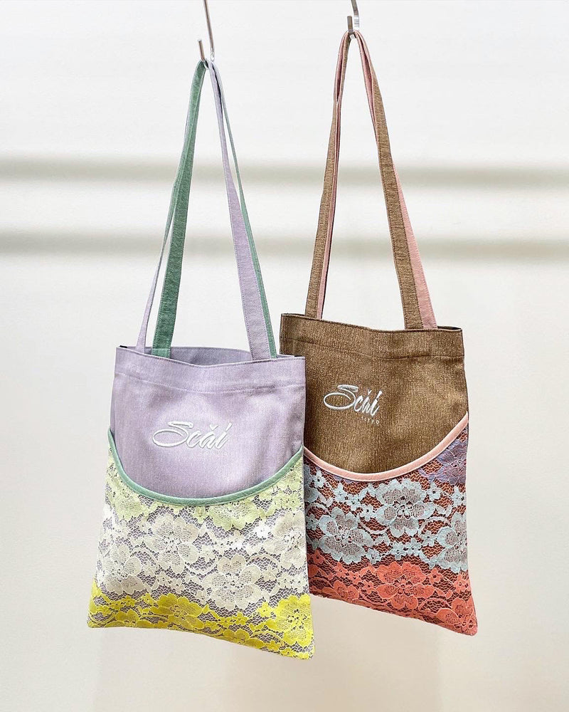 
            
                Load image into Gallery viewer, LACE DENIM TOTE
            
        