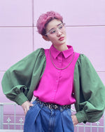 PUFF SLEEVE BLOUSE (pink/green) - LAST 1