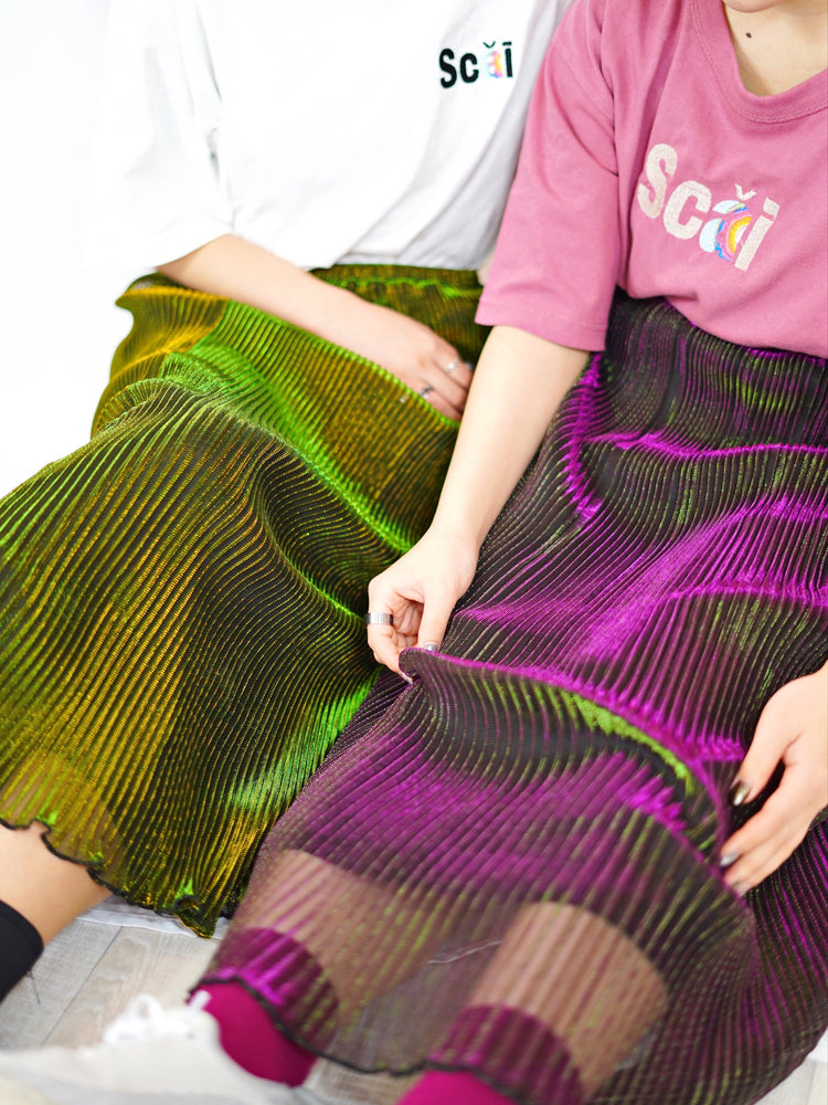 
            
                Load image into Gallery viewer, AURORA PLEATS SKIRT (pink/green)
            
        