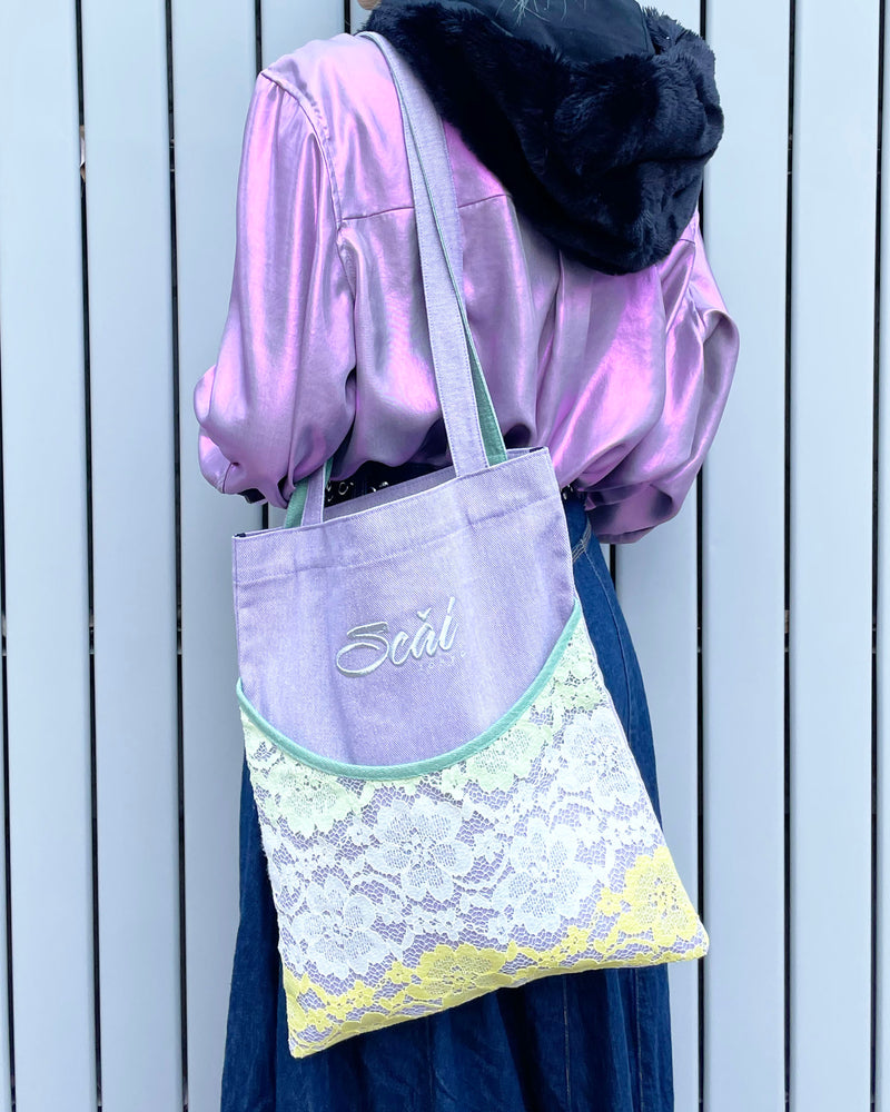 
            
                Load image into Gallery viewer, LACE DENIM TOTE
            
        