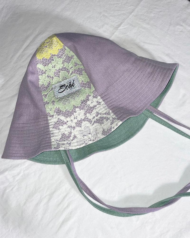 LACE DENIM TULIP HAT (purple/green)