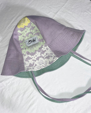 LACE DENIM TULIP HAT (purple/green)