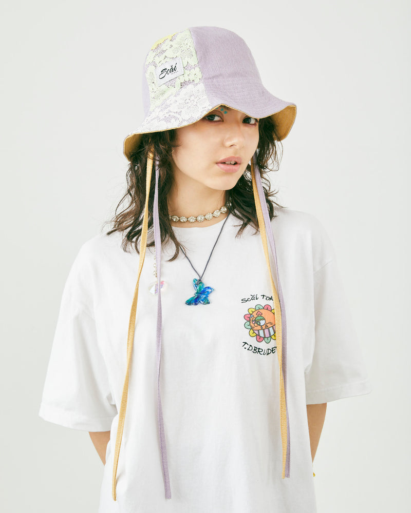 LACE DENIM TULIP HAT (purple/yellow) – Scǎi tokyo